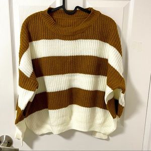 Casual Vintage Unisex Knitted Cider Ginger Creamy White Round Neck Sweater